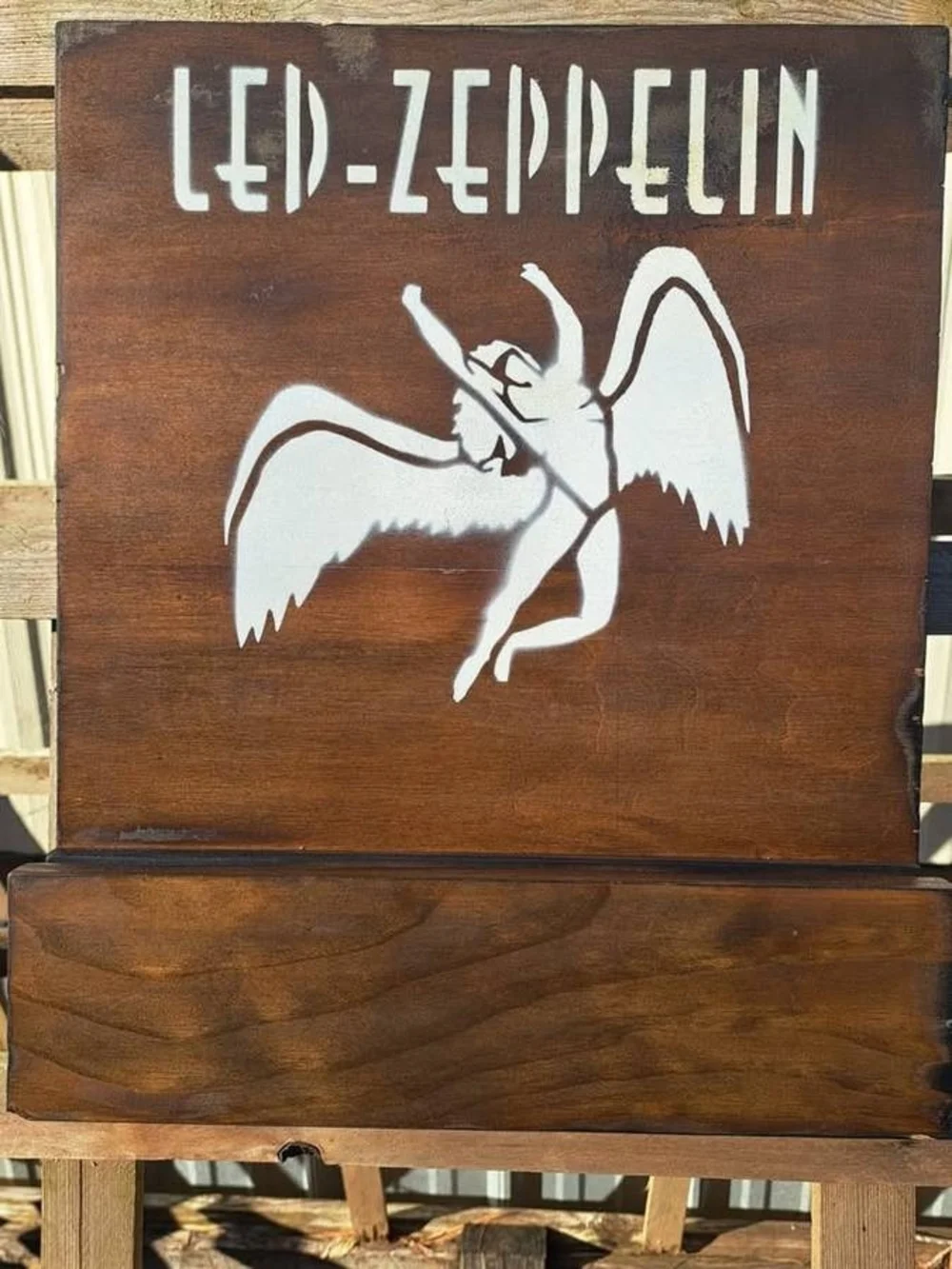 Led Zeppelin Wood Wall Display with White Icarus Logo
